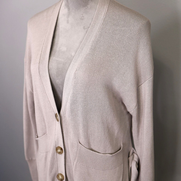 J Crew Sweater Womens XS Beige Long Cardigan Tunic Cotton Blend Pockets Grandpa - Picture 9 of 15